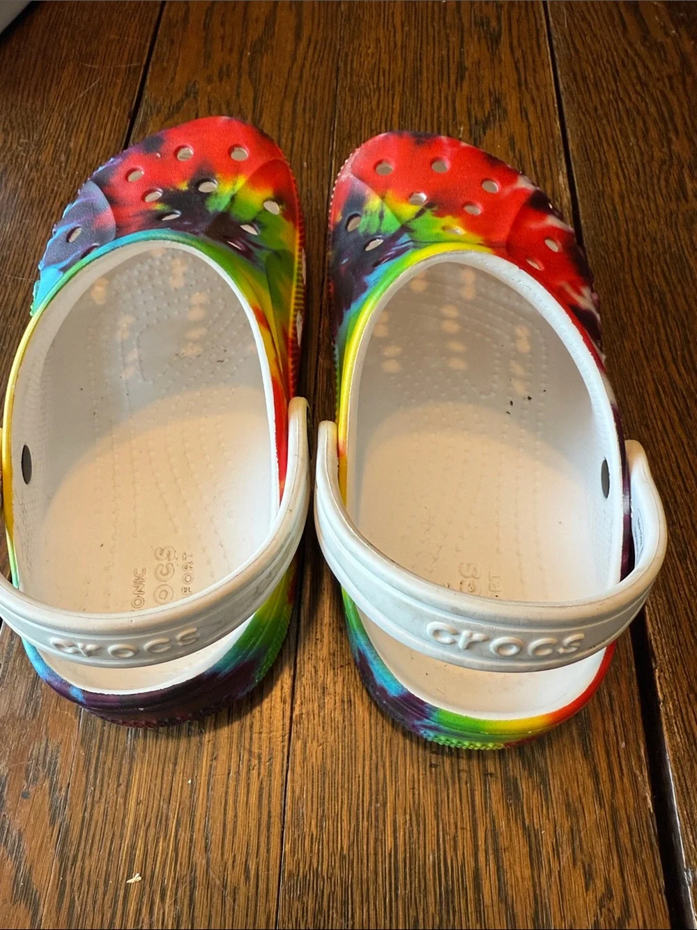 CROCS Kids Tie-Dye Classic Clog in White with Rainbow Swirl